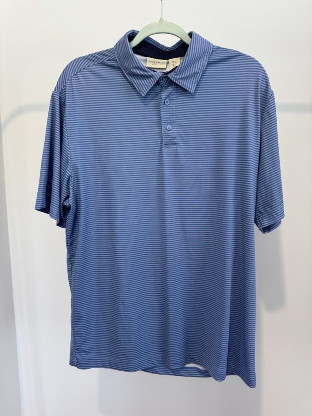 Rorie Whelan Golf Polo Men's Large Blue Stripe Performance Stretch